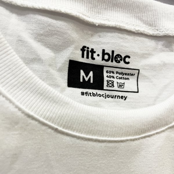 Fitbloc anniversary t-shirt collar and tag